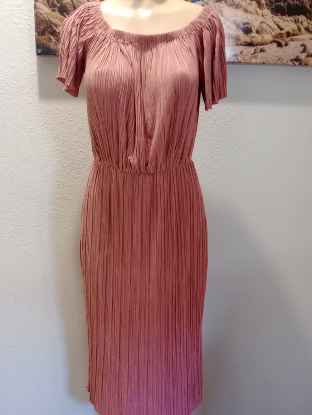 Gianni Bini Pleated Dusty Rose Midi Dress